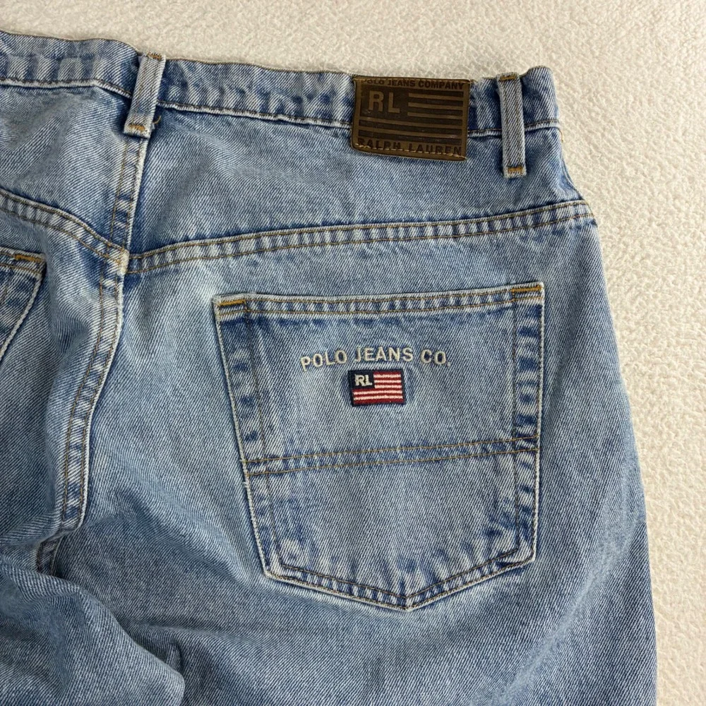 Y2K Polo Ralph Lauren Baggy Jeans Men 36x34 Blue Embroidered Denim Co Distressed